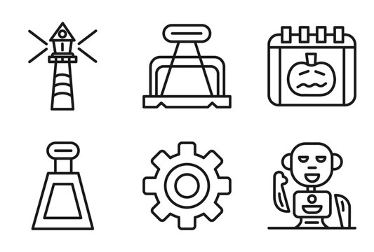 outline other icons set - smeaton's tower, office clip, pumpkin calendar, robot of japan. editable vector for web and mobile ui