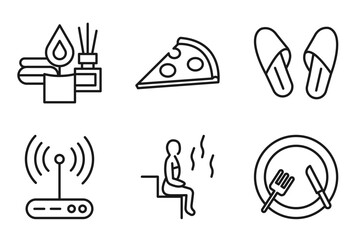 Fototapeta premium outline hotel icons set - spa, pizza, slippers, food. editable vector for web and mobile ui