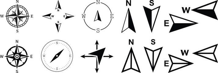Direction compass icon set, north, south, east, west sign, direction outline and solid symbol, vector illustration.set collections compass icon. different navigation compass symbol. compass wind rose. © Hafsa