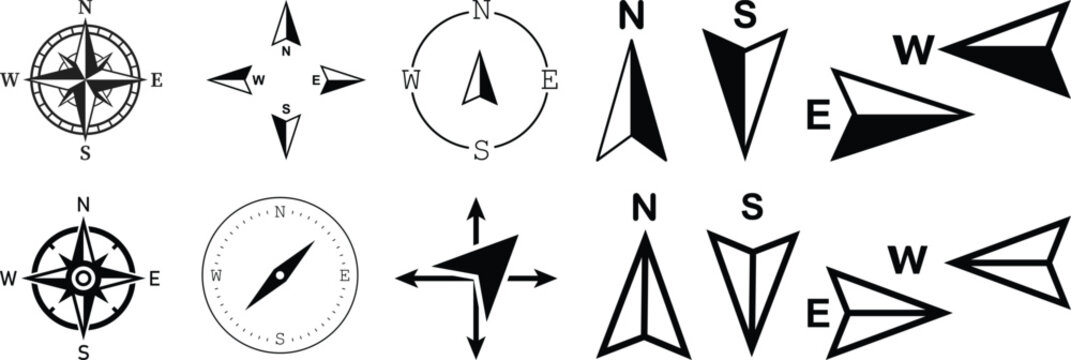Direction compass icon set, north, south, east, west sign, direction outline and solid symbol, vector illustration.set collections compass icon. different navigation compass symbol. compass wind rose.