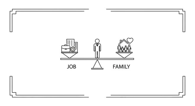 Work-life balance scale: job vs family, person choosing between career and personal life