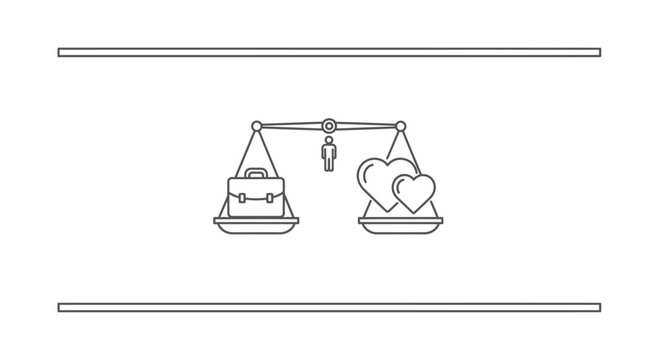 Work-life balance scale: briefcase vs hearts, symbolizing personal and professional harmony.