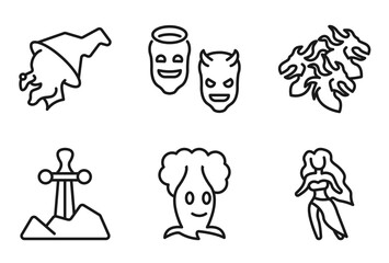 Fototapeta premium outline fairy tale icons set - witch, antagonist, hydra, madre monte. editable vector for web and mobile ui