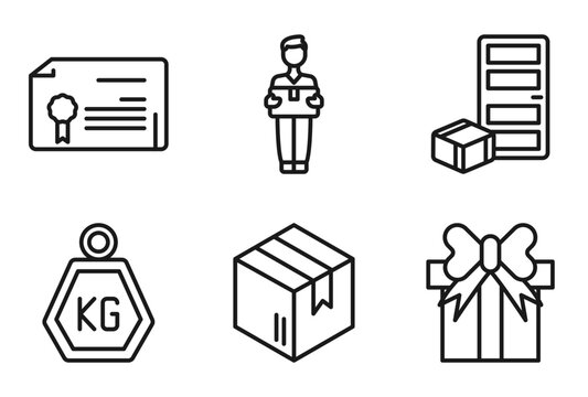 outline delivery and logistic icons set - waybill, delivery man, delivery to the door, gift. editable vector for web and mobile ui