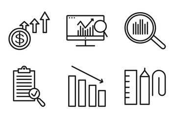 Obraz premium outline business and analytics icons set - increase money, database analysing, search analytics, supplies. editable vector for web and mobile ui
