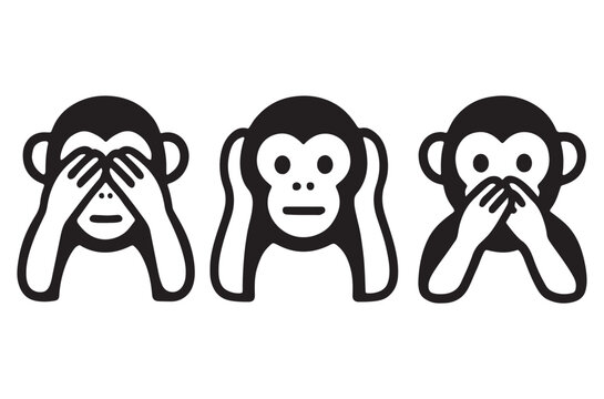three monkeys vector illustration black white hear