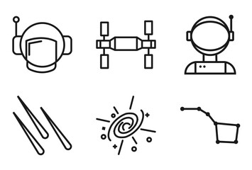 outline astronomy icons set - astranaut helmet, space station, astronaut ingravity, constellation. editable vector for web and mobile ui © IconArt