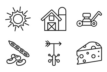 Obraz premium outline agriculture farming icons set - sunny, barn, mower, cheese. editable vector for web and mobile ui