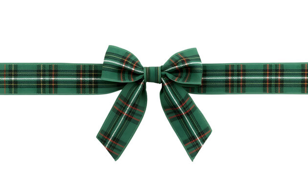 Green plaid bow tie and ribbon for a festive and charming holiday or gift decoration. png