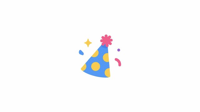 Colorful party hat celebrating with confetti on white background
