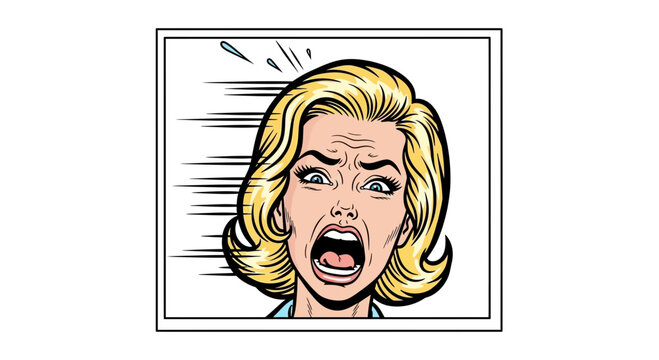 Shocked Woman Screaming in Fear, Comic Book Style