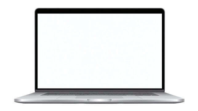 Modern silver laptop with blank screen, isolated on transparent background