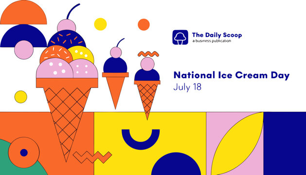 National Ice Cream Day, colorful ice cream cones, sweet treats, dessert icons, July 18th celebration