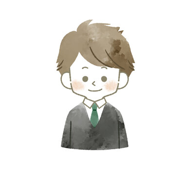 笑顔の男子学生-水彩