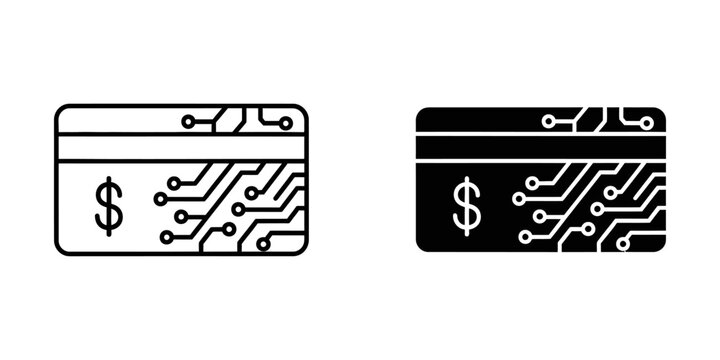 Credit card with circuit board pattern icon set security electronic technology currency business