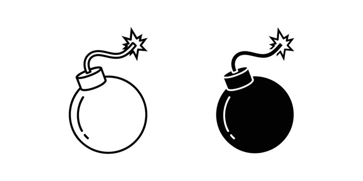 Round bomb icon with lit fuse explosion illustration spherical conflict destructive isolated