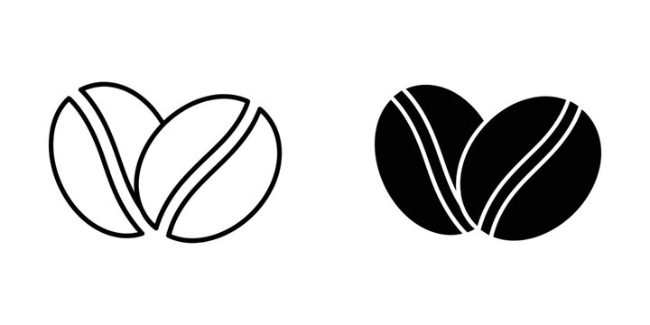 Coffee bean duo icons for cafe and beverage branding with caffeine beverage espresso illustration