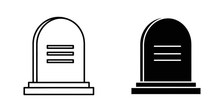 Tombstone grave marker outline and solid icons with tombstone cemetery memorial monument headstone