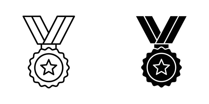 Medal award icon set in outline and solid style with achievement champion competition illustration