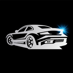 Naklejka premium Silver Sports Car Silhouette Vector Illustration with Blue Light Effect
