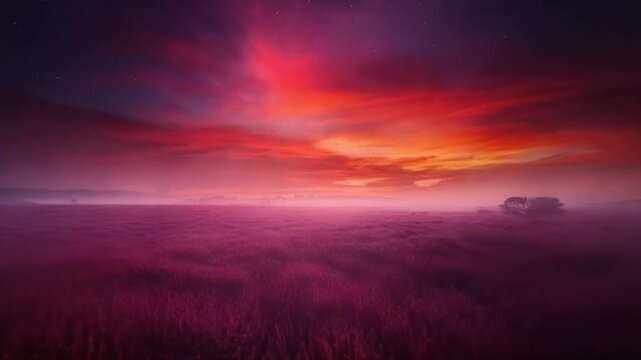 Ethereal red violet haze drifting across a moody space field with layered cinematic abstract motion