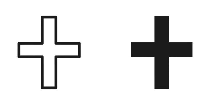 Simple plus symbol icon set with addition mathematics interface positive increase minimalist isolated