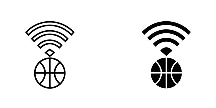Basketball wireless wifi signal icon set with basketball wireless streaming broadcast internet