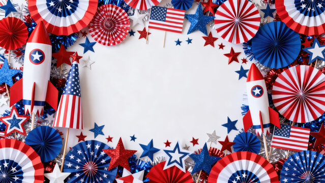 Patriotic fourth of july fireworks and flag frame design perfect for celebrations