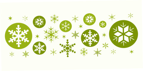 Collection Of Green Snowflake Designs A Winter themed Vector Illustration © Rakesh