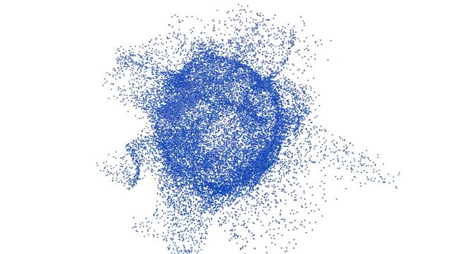 An abstract visual sequence of blue particles forming a spherical shape appearing and dissipating in a fine pattern on a white background, suitable for titles or logo reveals.