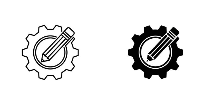 Gear and pencil tool icon set with creative engineering drafting illustration mechanical innovation