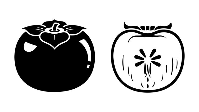 Black and white persimmon fruit icon set
