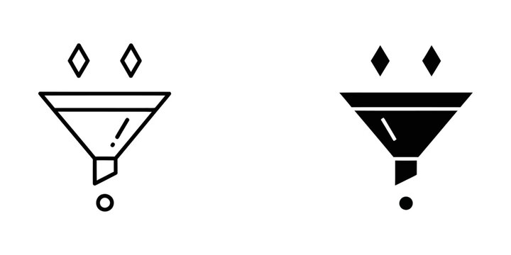 Funnel filter icon set in line and solid styles with separation processing graphics business analysis