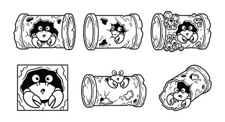 Cartoon Crab Inside Log Vector Illustration With White Background © Nayem