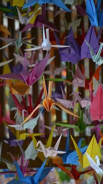 Japanese paper cranes made with origami.