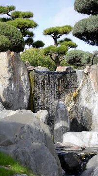 Close up of small waterfall flowing over rocks