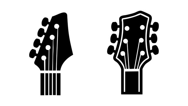 Black guitar headstock icons set