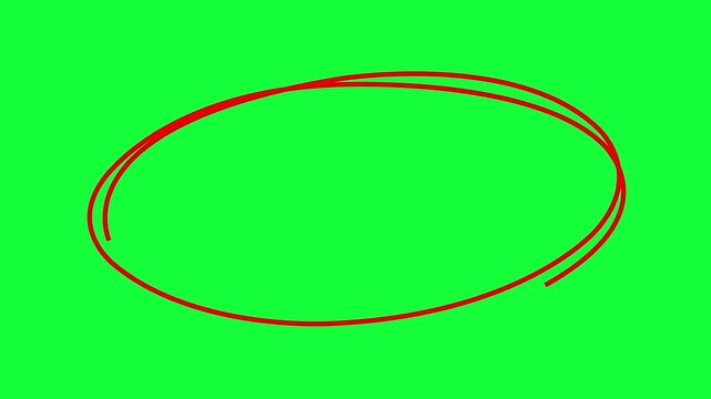 hand drawing circles animation on green background, red circle drawing. For marking text, numbers, marker pen, pencil, hand-drawn doodle grunge circle.