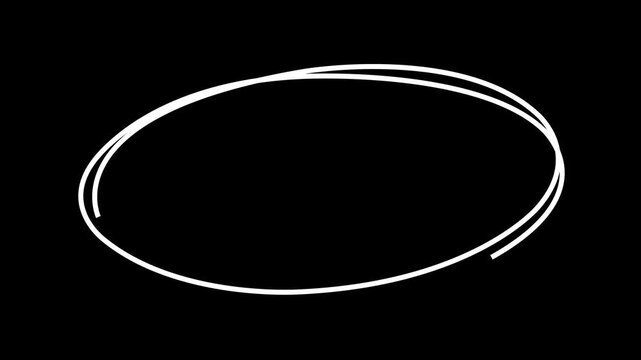 hand drawing circles animation on black background, white circle drawing. For marking text, numbers, marker pen, pencil, hand-drawn doodle grunge circle.