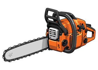 Naklejka premium Heavy duty gasoline powered chainsaw used for professional forestry work and tree maintenance tasks featuring sharp teeth and an ergonomic handle design for safe operation during outdoor wood
