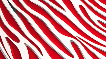 Fototapeta premium Abstract background with red and white wavy layered paper cut style stripes.