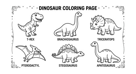 Dinosaur illustrations black and white vector drawing for coloring pages © Nayem