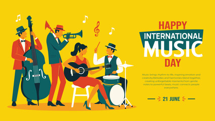 Title: Happy International Music Day Poster Featuring Live Music Band and Musical Instruments © irfan
