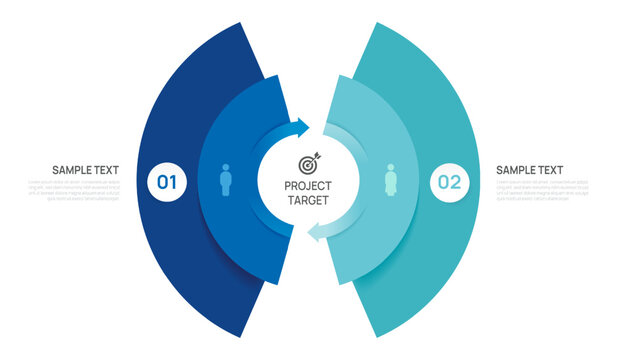Venn diagram business infographic circle chart template 2 options step, presentation with arrow Circular diagram elements vector illustration.