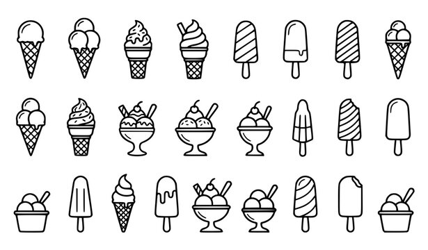 Hand Drawn Ice Cream Cone Popsicle and Dessert Icon Collection Set
