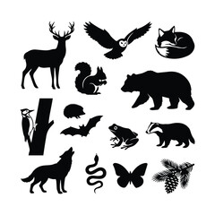 Obraz premium Collection of wild forest animals and nature silhouettes for your creative designs