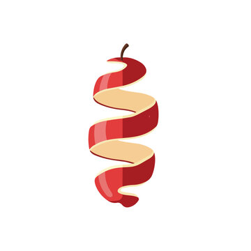 Red Apple Skin Peel in Spiral Shape Isolated on White Background