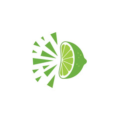 Obraz premium Exploding Fresh Green Lime Half with Abstract Geometric Juice Splatter