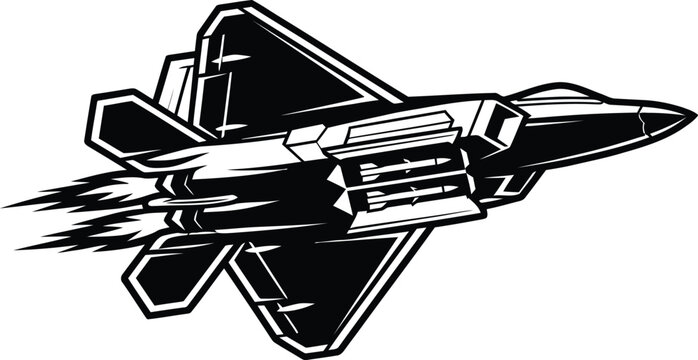 F-22 Raptor Stealth Fighter Jet Black Silhouette Vector Illustration