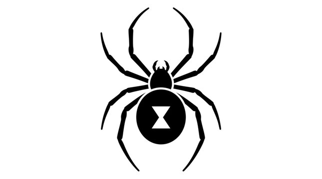 Black widow spider silhouette with hourglass marking on white background